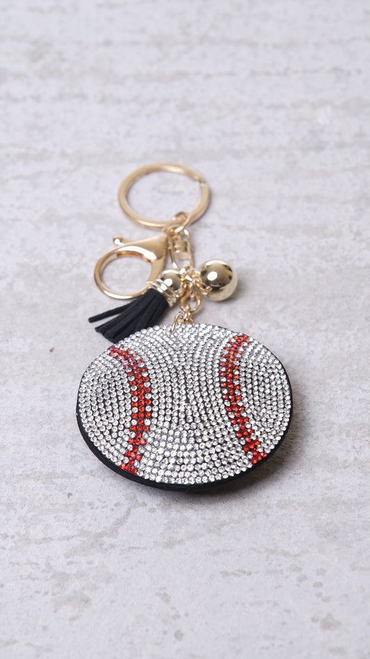 Rhinestone Baseball Keychain